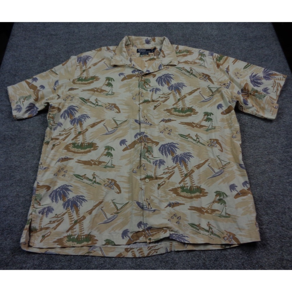Polo Ralph Lauren Camp Shirt Vintage 90 Clayton XL Tropical Hawaiian Loop Collar